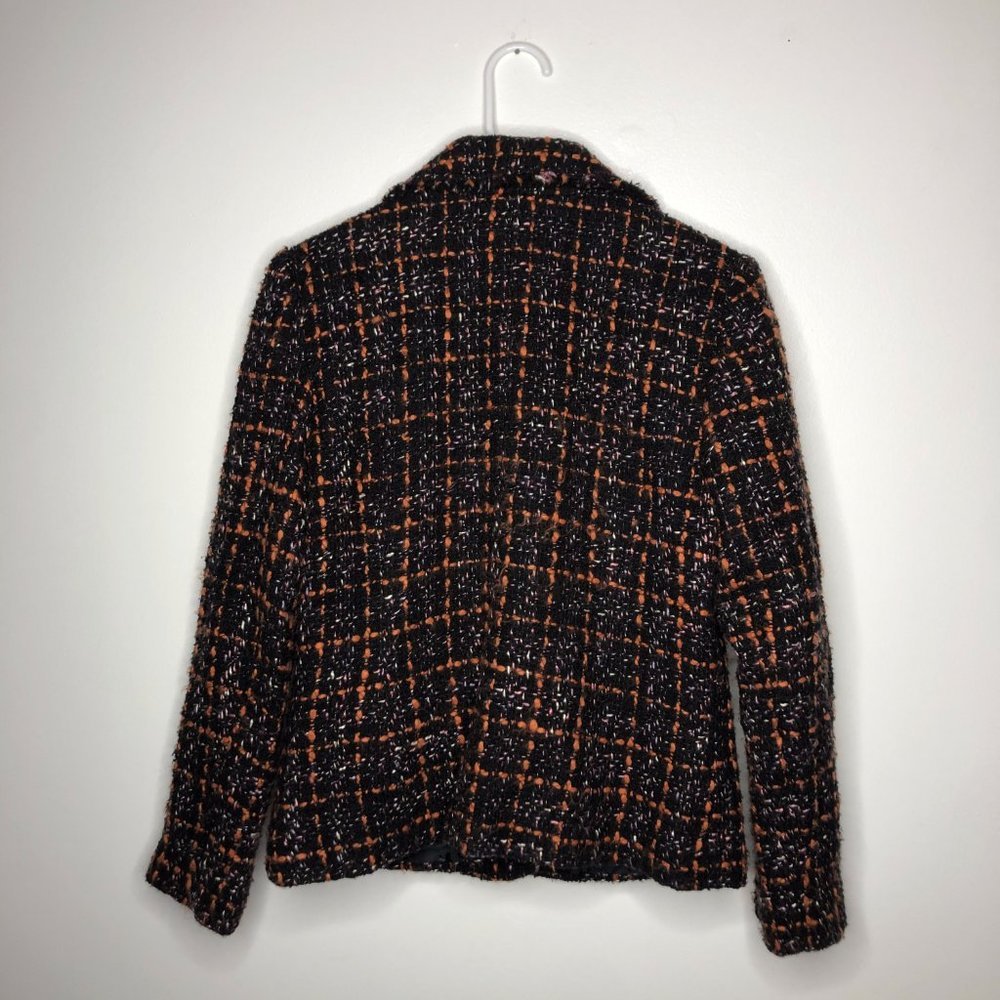 Requirements Womens Orange & Black Notch Lapel Boucle Tweed Blazer Size 10 - Picture 2 of 4